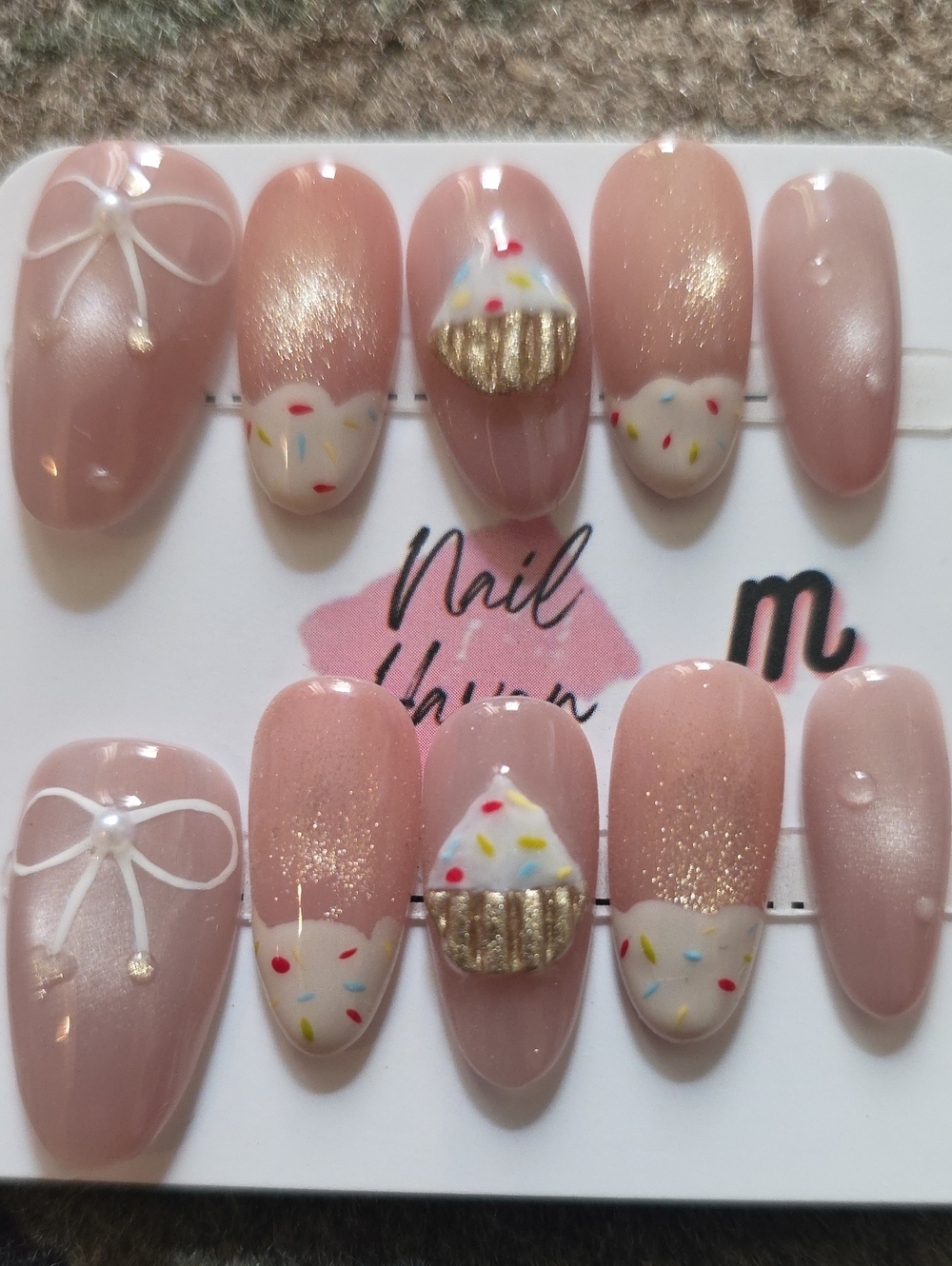 Press-On Nails - Pink Cupcake Nail Art Set Size Med